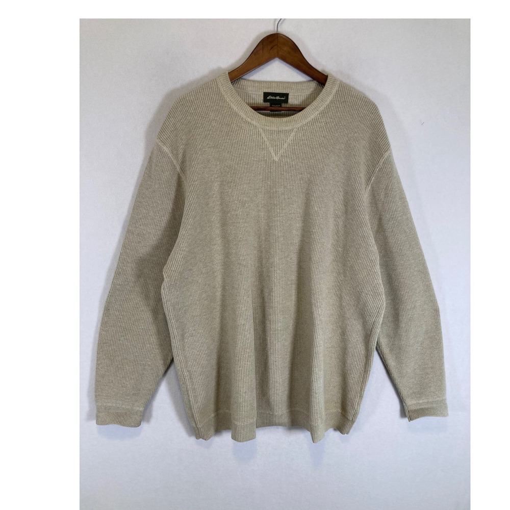 Coastal Grandpa Eddie Bauer Mens XXL Beige Ribbed Cotton Crew Neck Sweater‎
